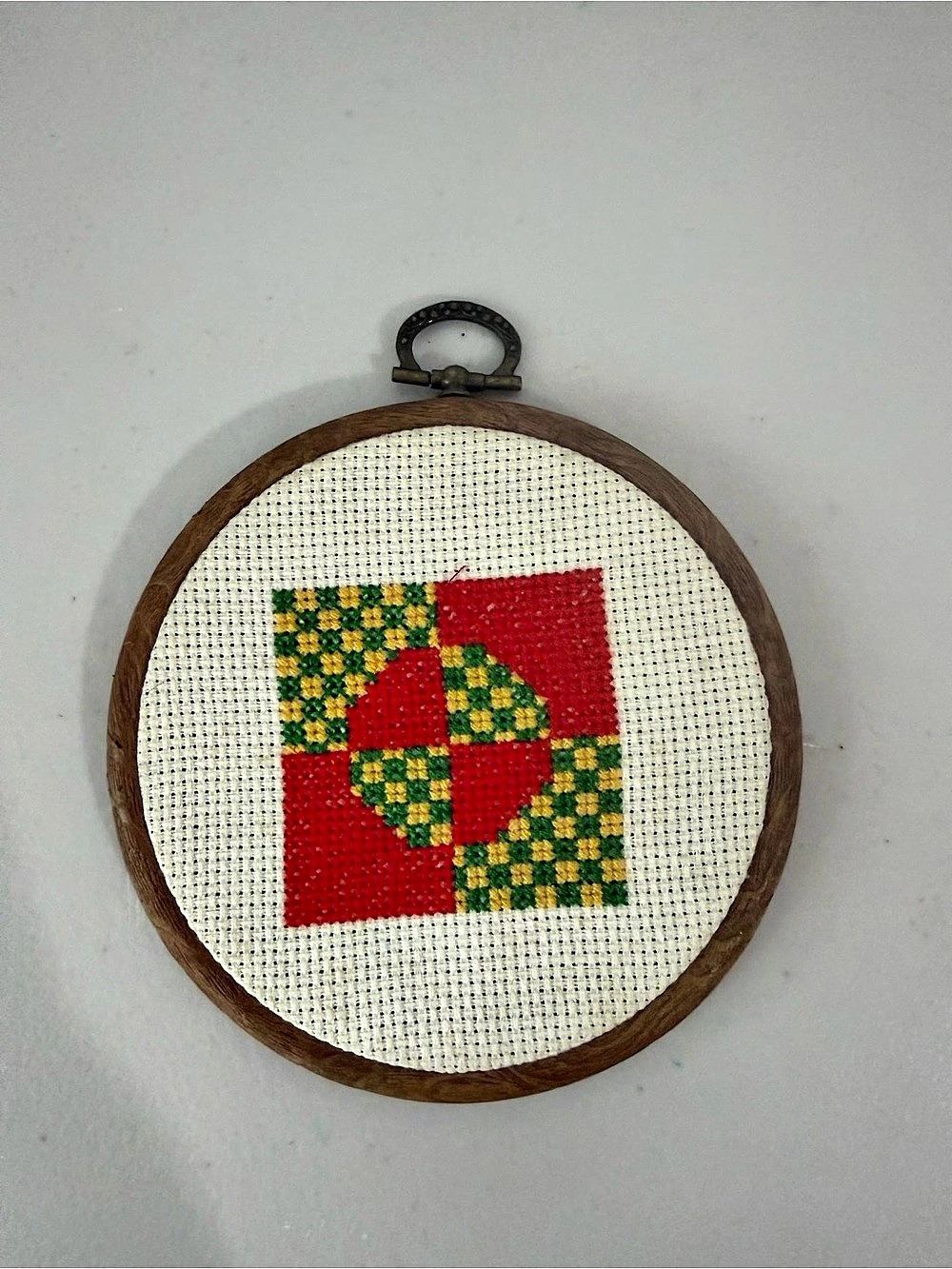 Red & Green Geometric Embroidery Hoop Wall Art